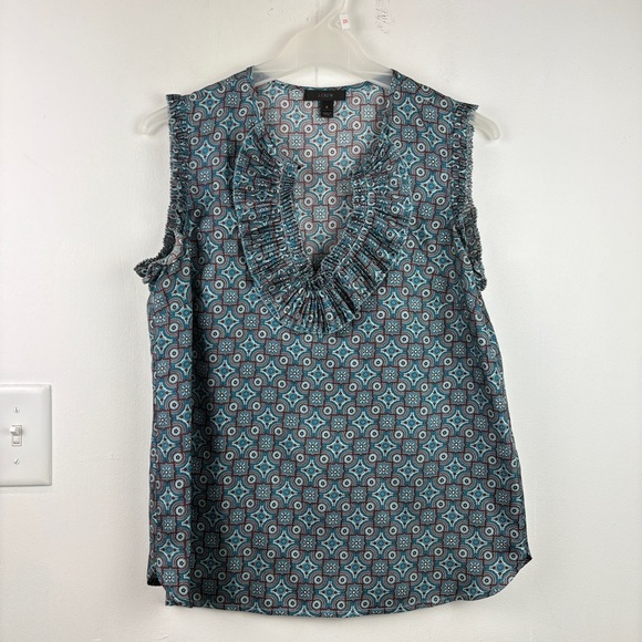 J. Crew 100% Silk Blue Ruffled Bib Collar Blouse - Picture 2 of 8